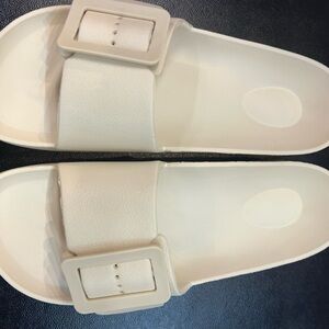 Cream Slide Sandals with Buckle